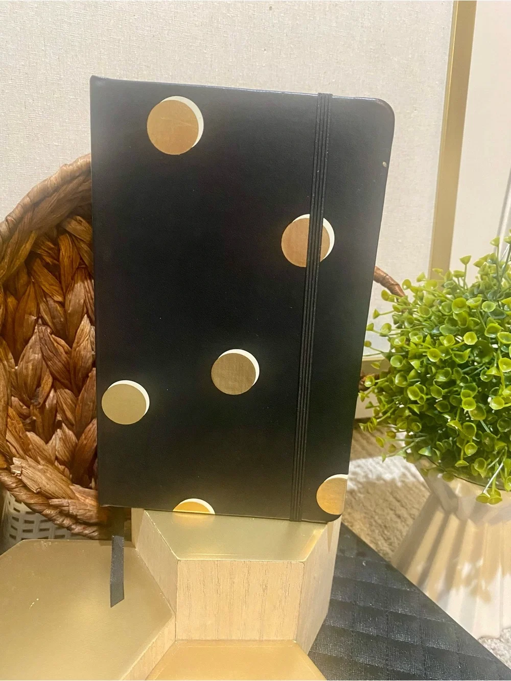 kate spade Black Notebook with Gold Polka Dots